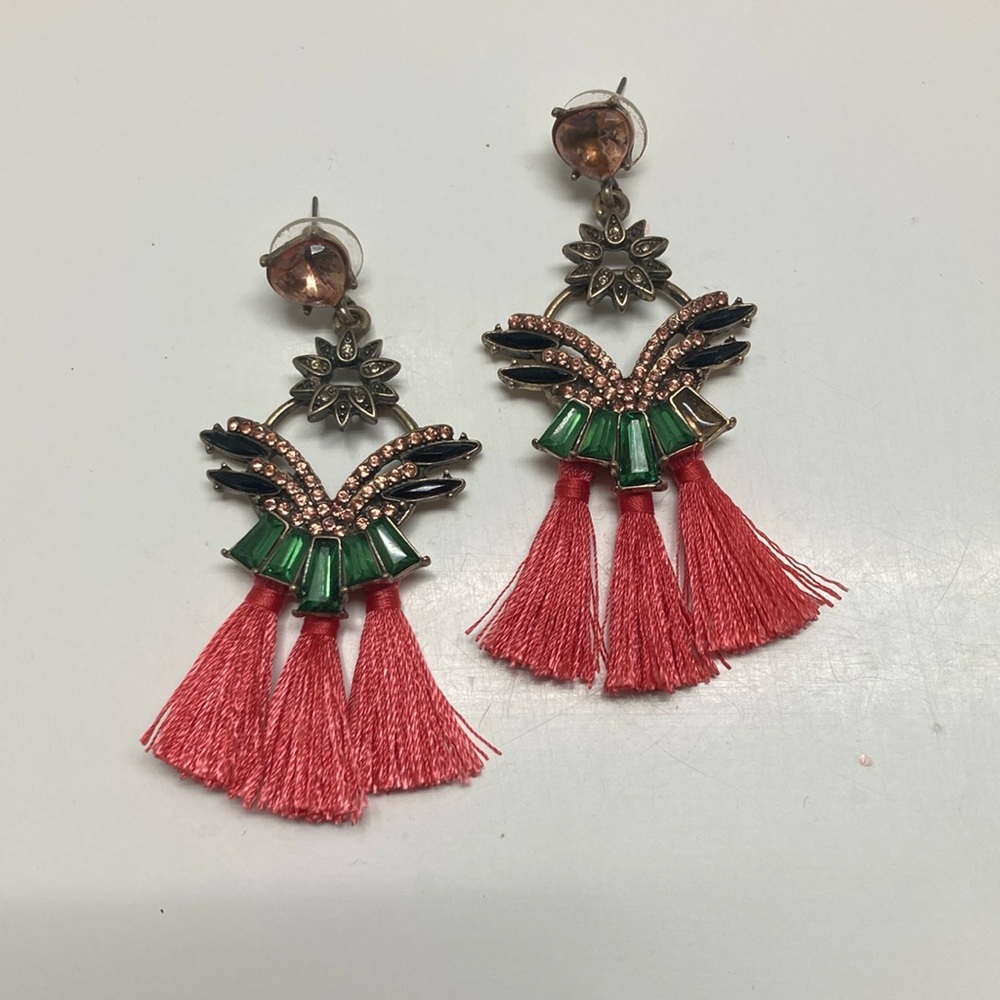 PINK AND GREEN TASSEL EARRINGS